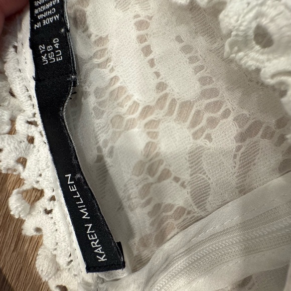 White Lace Sleeveless Top with Black Trim - Picture 8 of 10